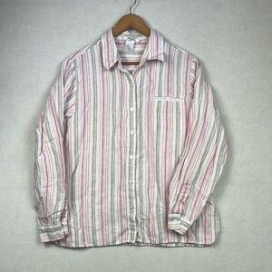 Chadwick’s 100% Linen Button Front Striped Shirt Top Women’s Size 16